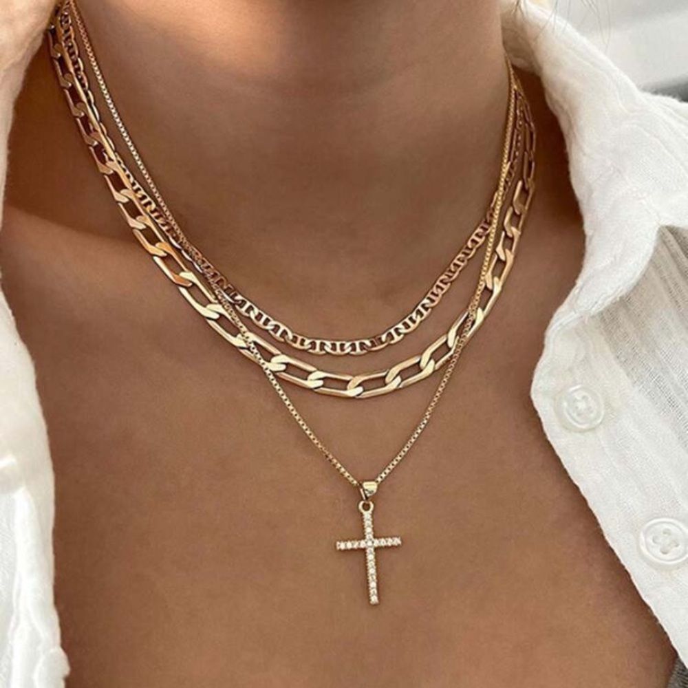 Layered Gold Cross Necklace Set – Elegant Women’s Jewelry